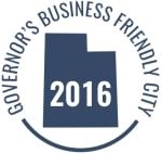 Governor's Business Friendly City 2016 logo. 
