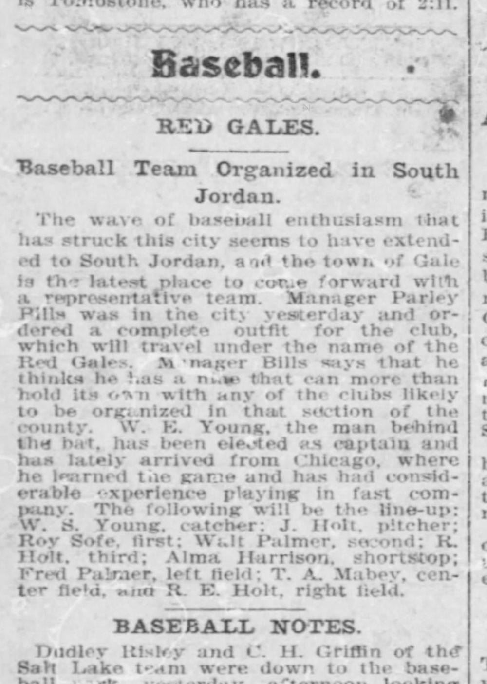 text clipping from a newspaper red gales organized
